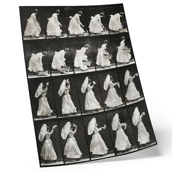 Woman Lifting a Basket, Waving a Handkerchief (1887) by Eadweard Muybridge poster