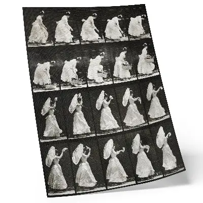 Woman Lifting a Basket, Waving a Handkerchief (1887) by Eadweard Muybridge poster