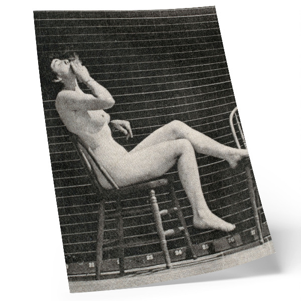 Art print Woman sitting naked in a chair smoking a cigarette, Eadweard Muybridge