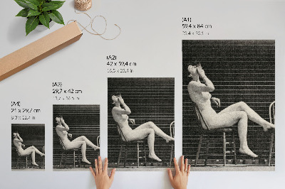 Art print Woman sitting naked in a chair smoking a cigarette, Eadweard Muybridge