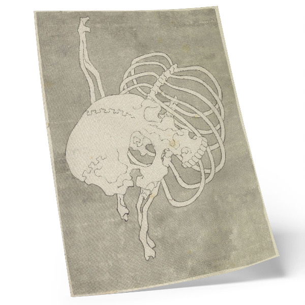 Premium wall art Hokusai's skull with ribs and a macabre ribcage. Original public domain painting from the Rijksmuseum.