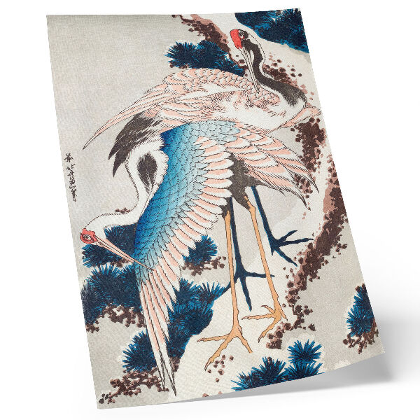 Art print Cranes in a Snow-Covered Tree by Katsushiki Hokusai (1834), vintage woodcut