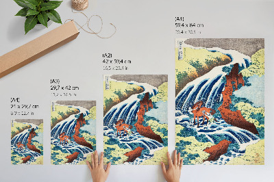 Premium wall art Vintage Japanese woodblock print by Hokusai of the Yoshitsune Falls in Yoshino, Izumi Province (1833–1834)