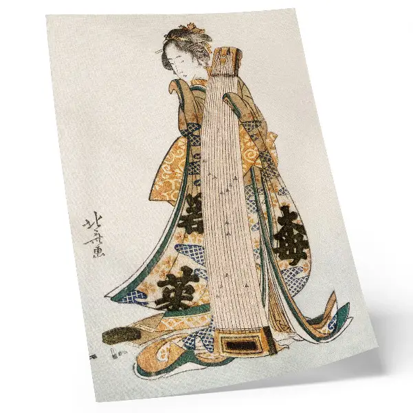 Decorative poster featuring Japanese Hokusai artwork in a vintage ukiyo-e style