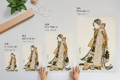 Decorative poster featuring Japanese Hokusai artwork in a vintage ukiyo-e style