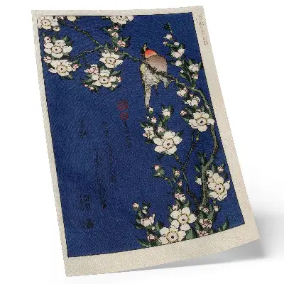 Decorative poster featuring Katsushika Hokusai's Robin on a Cherry Blossom Branch
