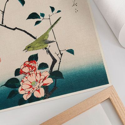 Decorative poster Ukiyo-e illustration of Camellia and Nightingale by Utagawa Hiroshige (1797-1858)