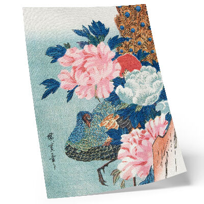 Decorative poster Peacock and Peonies, vintage Japanese woodblock print by Utagawa Hiroshige