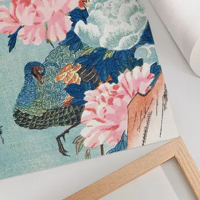 Peacock and Peonies decorative poster vintage Japanese woodblock print by Utagawa Hiroshige