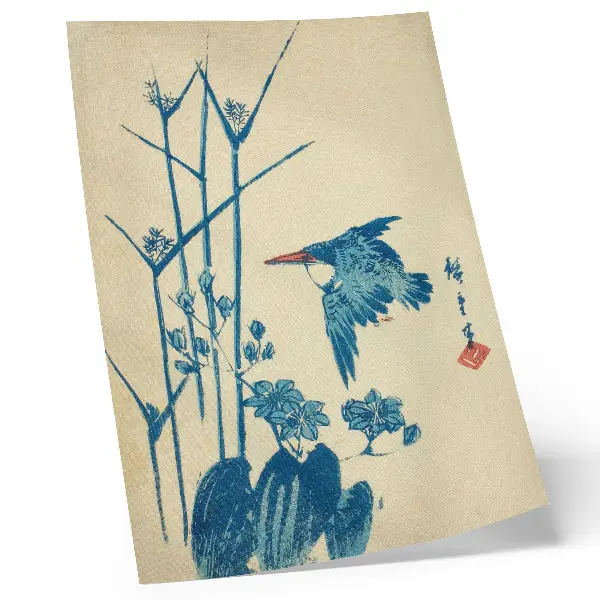 Kingfisher and monochory by Utagawa Hiroshige decorative poster