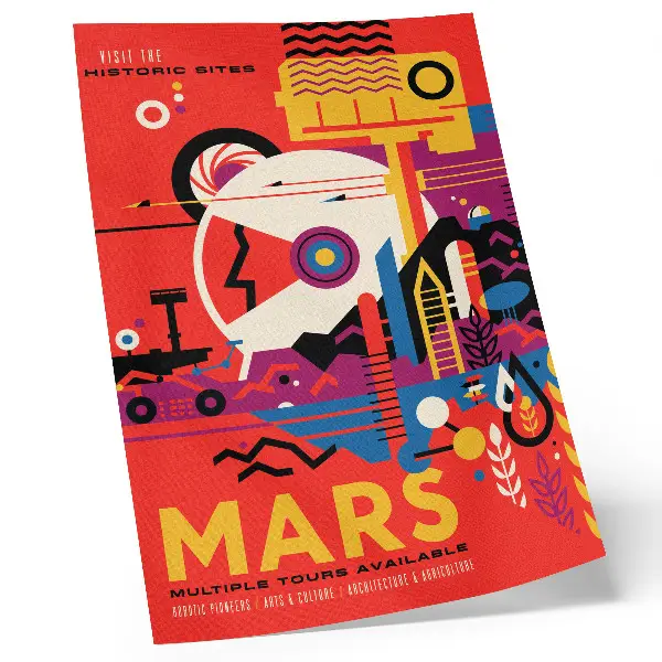 Decorative poster featuring space travel to planet Mars