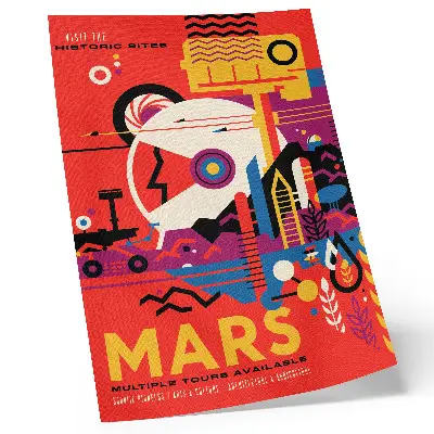 Decorative poster featuring space travel to planet Mars