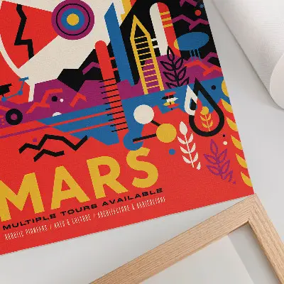 Decorative poster featuring space travel to planet Mars