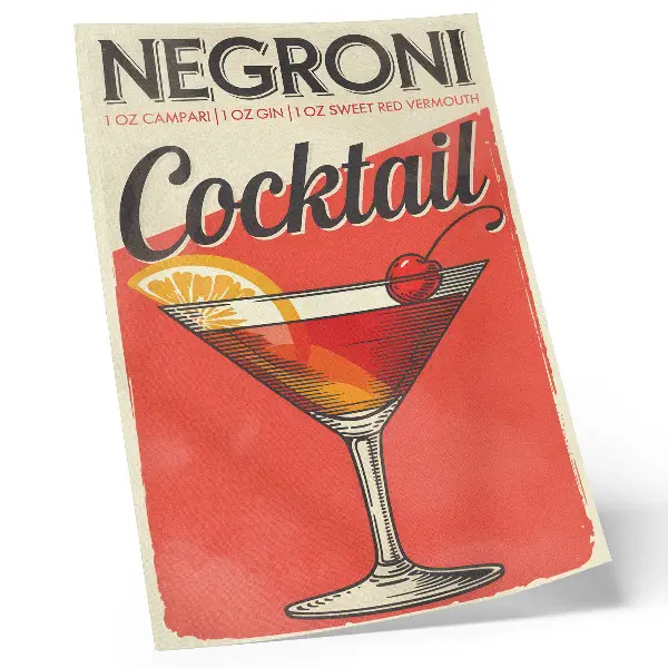 Negroni cocktail art print with lemon and cherry