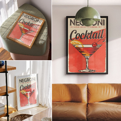 Art print Negroni cocktail with lemon and cherry
