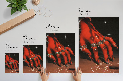 Premium wall art Red hand with rings on a background of symbols