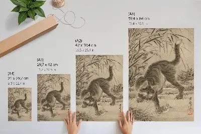 Cat Catching a Frog by Kawanabe Kyosai premium wall art
