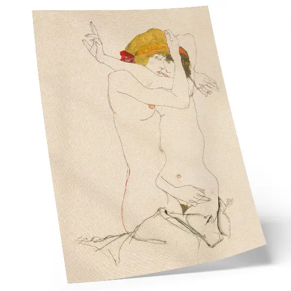 Art print Two Women Embracing 1913 by Egon Schiele feminine line drawing from The MET collection