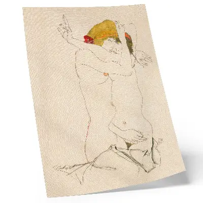 Art print Two Women Embracing 1913 by Egon Schiele feminine line drawing from The MET collection