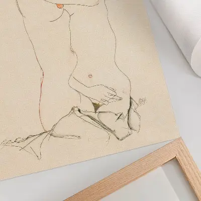 Art print Two Women Embracing 1913 by Egon Schiele feminine line drawing from The MET collection