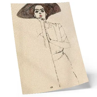 Decorative poster featuring a feminine line drawing from the collection of The MET titled Portrait of a Woman 1910 by Egon Schiele