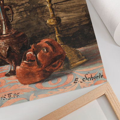 Decorative poster Still Life with Candlestick, Vase and Mask by Egon Schiele