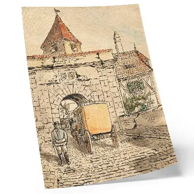 City gate with carriage by Egon Schiele student work poster