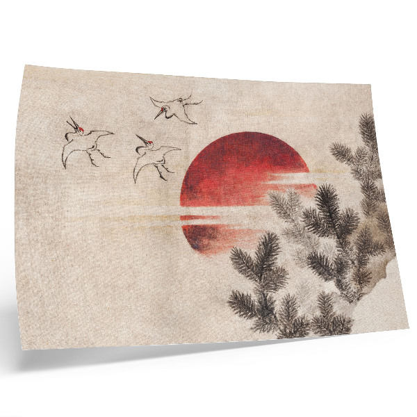 Decorative canvas print Birds and Sunset by Katsushika Hokusai from Album of Sketches (1814), vintage Japanese woodblock print