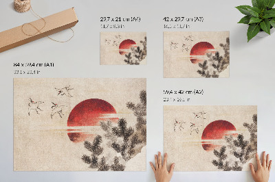 Decorative canvas print Birds and Sunset by Katsushika Hokusai from Album of Sketches (1814), vintage Japanese woodblock print