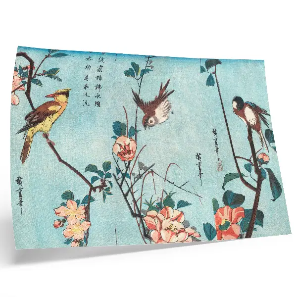 Photo canvas featuring Japanese Birds and Flowers 1833 vintage woodblock prints by Utagawa Hiroshige