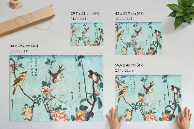 Photo canvas featuring Japanese Birds and Flowers 1833 vintage woodblock prints by Utagawa Hiroshige