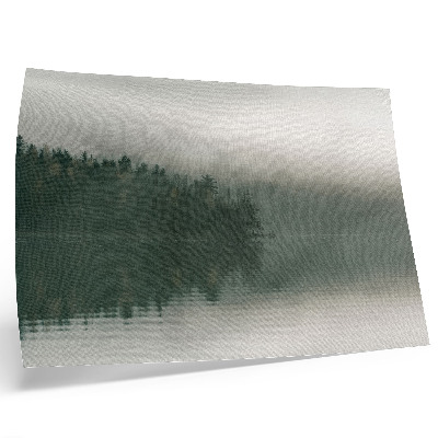 Poster Foggy forest landscape by the lake