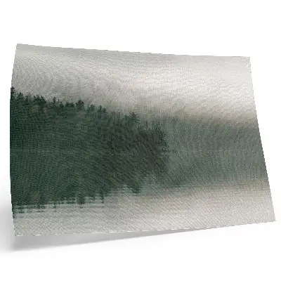 Foggy forest landscape by the lake poster