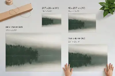Foggy forest landscape by the lake poster