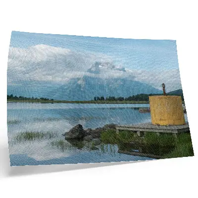 Photo canvas mountains, lake, clouds, and bridge