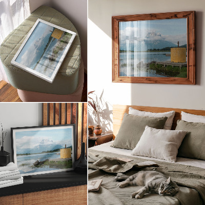 Photo canvas Mountains, lake, clouds, bridge