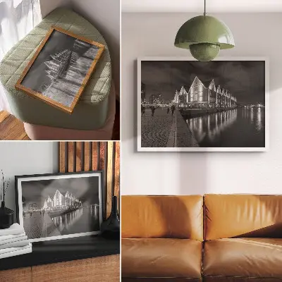 Decorative canvas print monochromatic architecture with water reflection