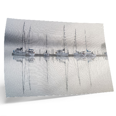 Poster Foggy marina calm yachts reflection