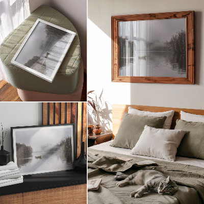 Photo canvas Sky and water, fog and trees, peace and quiet