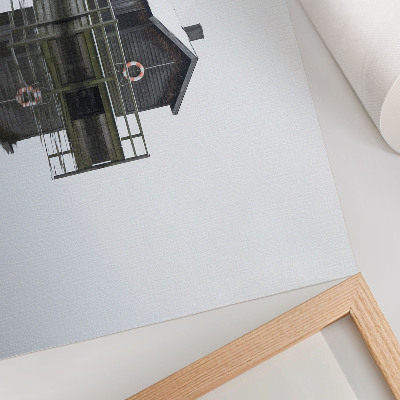 Poster Wooden cottage by the water, symmetry, minimalism