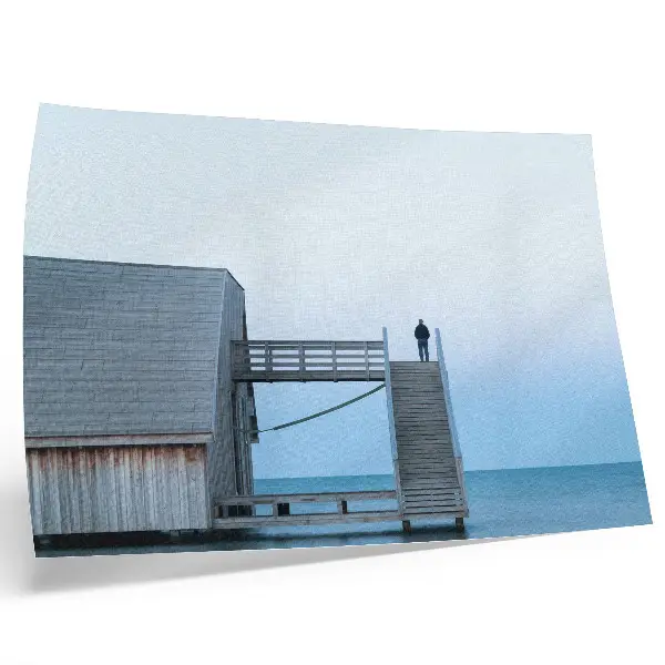 Photo canvas minimalist print of a person on stairs in architectural style
