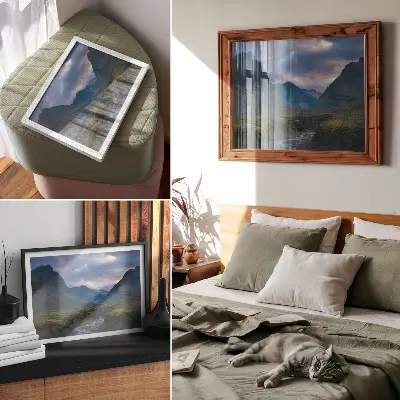 Decorative canvas print mountains in the clouds with a blue nature theme