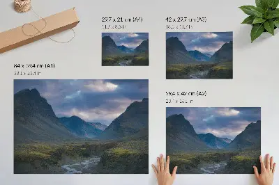 Decorative canvas print mountains in the clouds with a blue nature theme