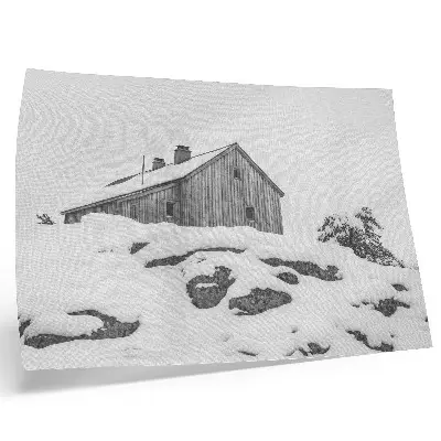 Decorative canvas print minimalist winter house in the snow