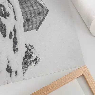 Decorative canvas print minimalist winter house in the snow