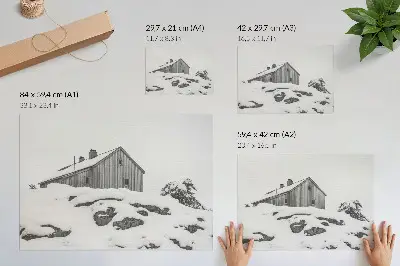 Decorative canvas print minimalist winter house in the snow