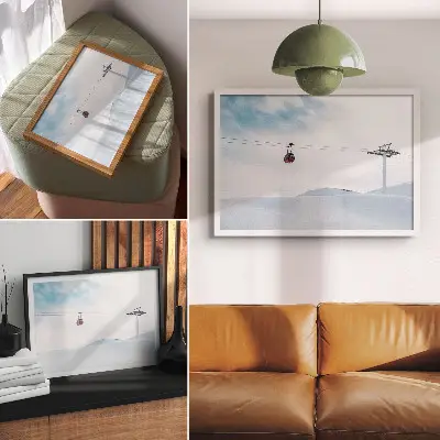 Photo canvas mountains with a cable car in the sky featuring dynamic color contrast
