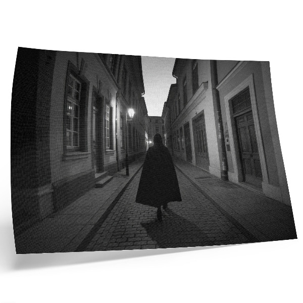 Decorative canvas print Dark street, mysterious figure, nostalgic atmosphere