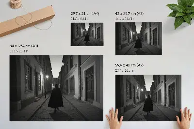 Decorative canvas print featuring a dark street scene with a mysterious figure in a nostalgic atmosphere
