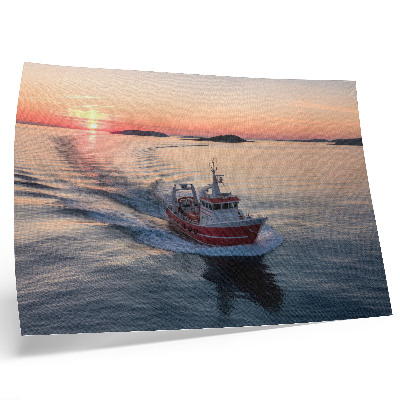 Photo canvas Sunset over the calm sea, boat movement